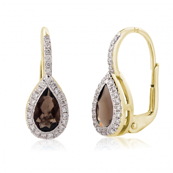 Gems, Elegantní náušnice Crystal, kombinované zlato s brilianty a záhnědou (smoky quartz)