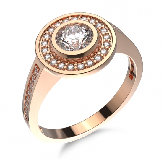 Honosný prsten Elizabeth, růžové zlato se zirkony