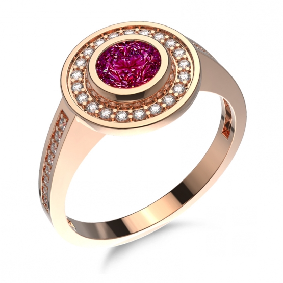 Honosný prsten Elizabeth, růžové zlato se syntetickým rubínem
