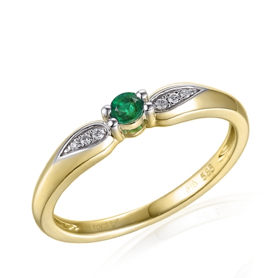 Jemný zásnubní prsten Hanni, kombinované zlato s brilianty a smaragdem