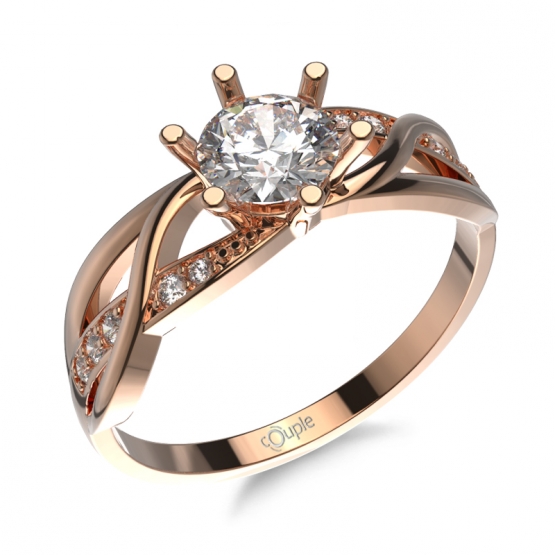 Neobyčejný zásnubní prsten Alyx, růžové zlato se zirkony