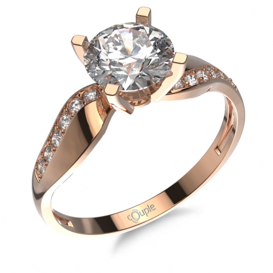 Couple, Honosný zásnubní prsten Celestina, růžové zlato se zirkony
