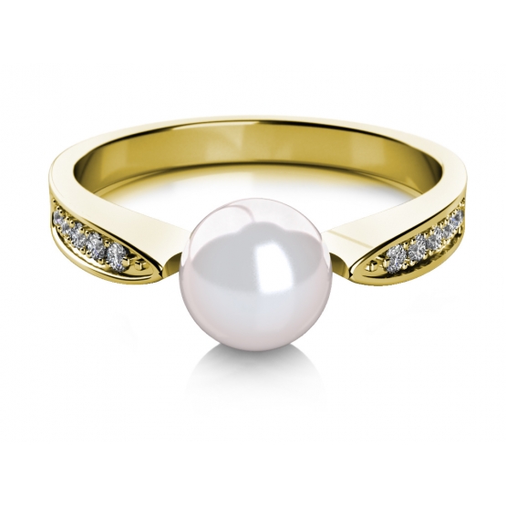 Couple, Elegantní prsten Julia, žluté zlato s perlou a zirkony