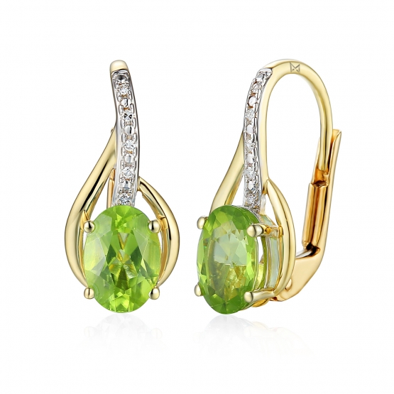 Gems, Diamantové náušnice Monroe, kombinované zlato s brilianty a peridotem (olivínem)