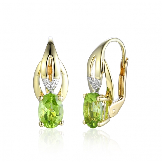 Gems, Diamantové náušnice Marjorie, kombinované zlato s brilianty a peridoty (olivíny), 3834687-5-0-87
