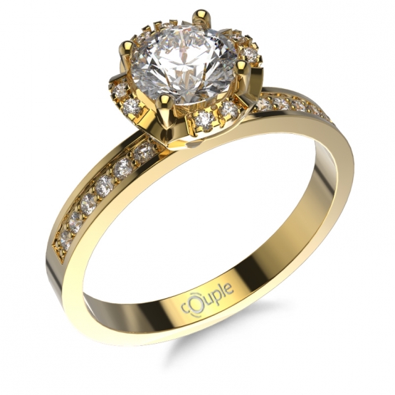 Couple, Nepřehlédnutelný zásnubní prsten Padmé, žluté zlato se zirkony