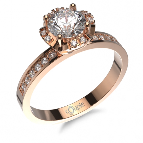 Nepřehlédnutelný zásnubní prsten Padmé, růžové zlato se zirkony