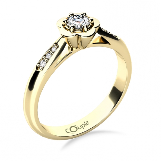 Couple, Květinový zásnubní prsten Rami, žluté zlato a brilianty