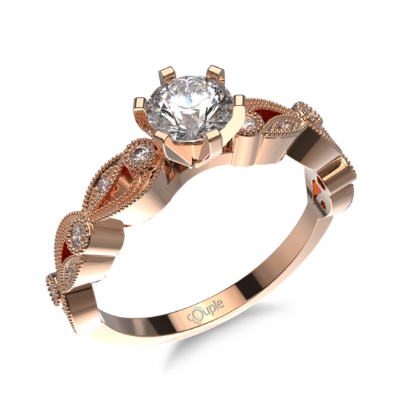 Půvabný zásnubní prsten Rosette, růžové zlato a brilianty