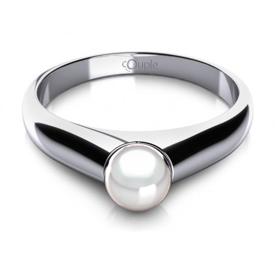 Jemný prsten Marion, bílé zlato a sladkovodní perla