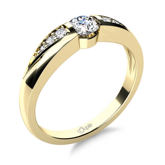 Moderní zásnubní prsten Cindy, žluté zlato s brilianty