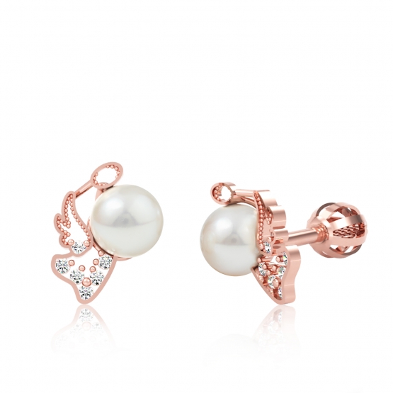 Couple, Něžné perlové náušnice Angelio, růžové zlato a zirkony