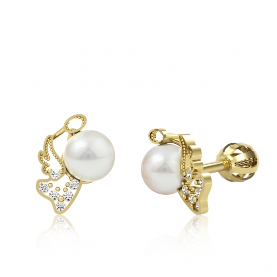 Couple, Něžné perlové náušnice Angelio, žluté zlato a zirkony