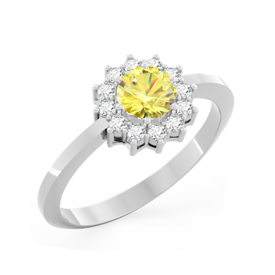 Elegantní prsten Dion, bílé zlato se žlutým zirkonem