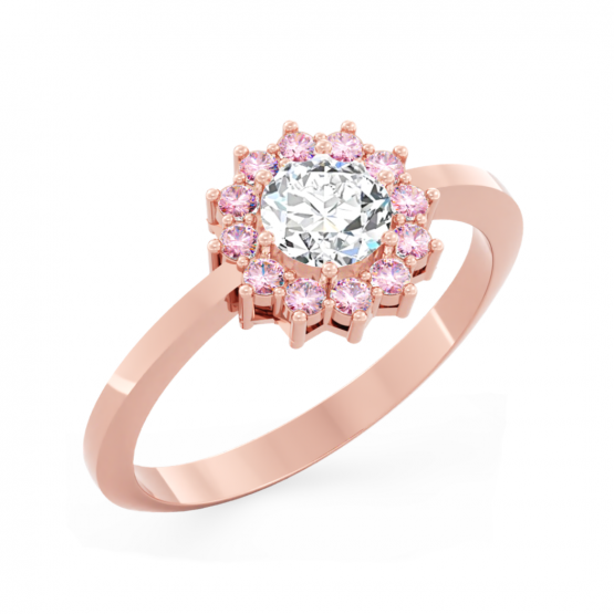 Elegantní prsten Dion, růžové zlato s růžovými zirkony