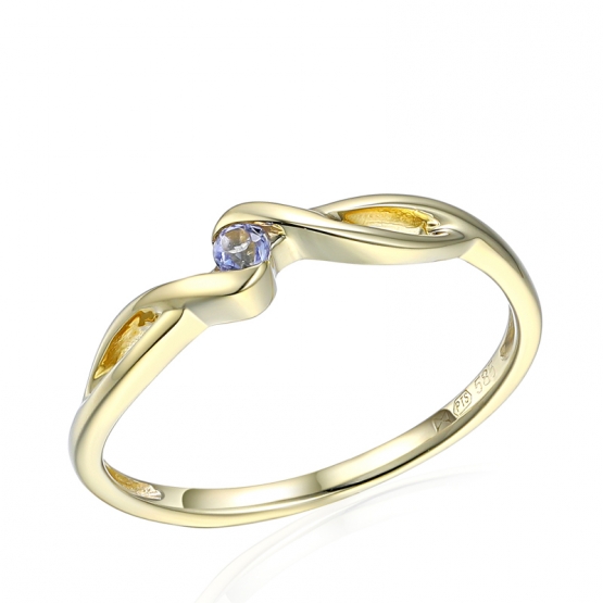 Něžný zásnubní prsten Brise II, žluté zlato s tanzanitem