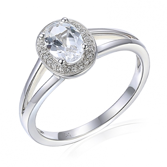 Gems, Diamantový prsten Gwen II, bílé zlato s brilianty a bílým topazem
