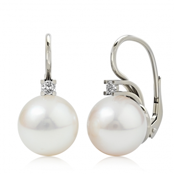 Moderní perlové náušnice Allexina, bílé zlato a zirkony
