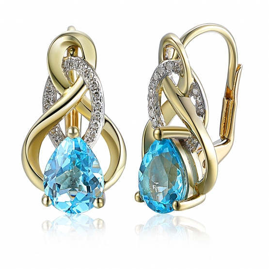 Okouzlující náušnice Pear v kombinovaném zlatě, s modrými topazy a diamanty