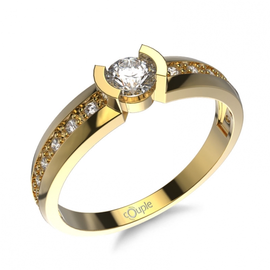 Zásnubní prsten Lovely, žluté zlato a brilianty