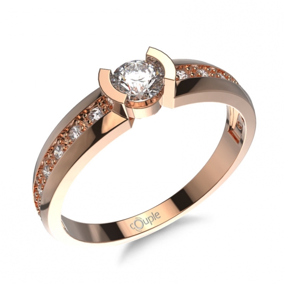 Zásnubní prsten Lovely, růžové zlato a brilianty