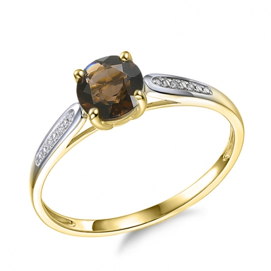 Prsten Anya, kombinované zlato s brilianty a záhnědou (smoky quartz)