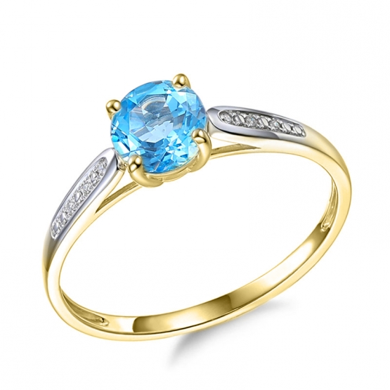Prsten Anya, kombinované zlato s brilianty a modrým topazem