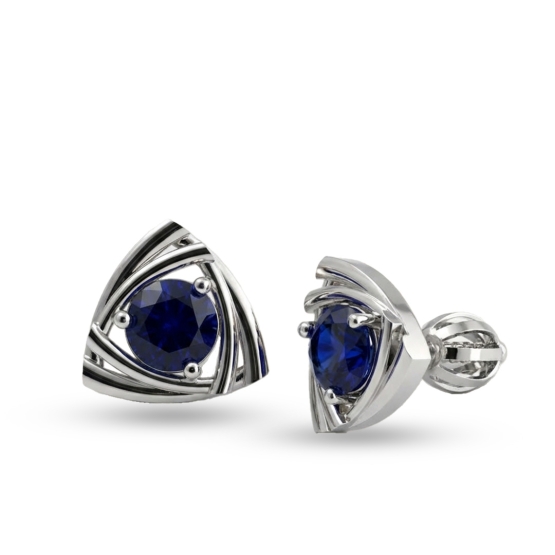 Couple, Peckové náušnice Triola, bílé zlato s tmavě modrým zirkonem