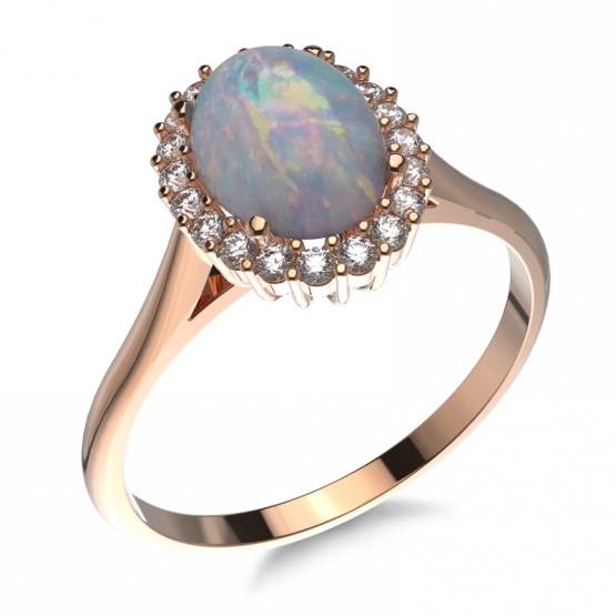 Půvabný prsten Ophelia se syntetickým opálem a zirkony, růžové zlato