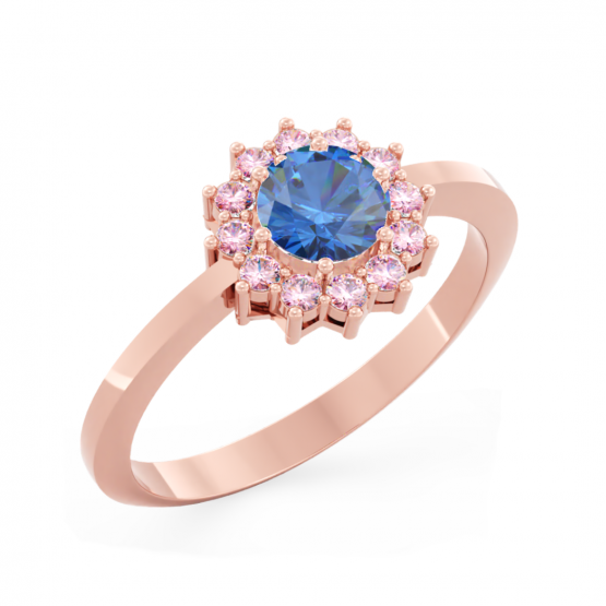 Couple, Elegantní prsten Dion, růžové zlato s modrým zirkonem