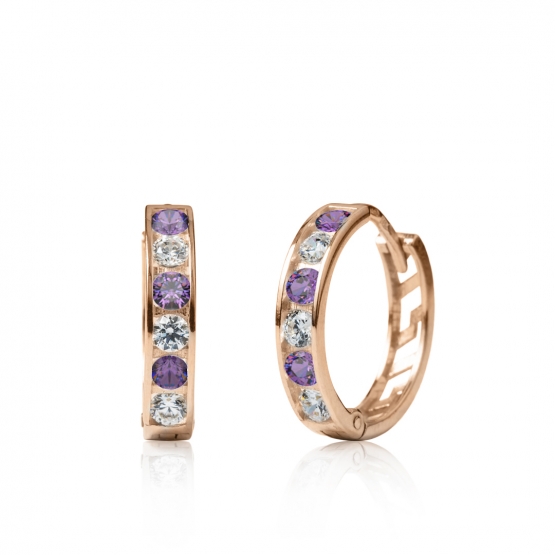 Kruhové náušnice Elaxi II, růžové zlato s fialovými zirkony