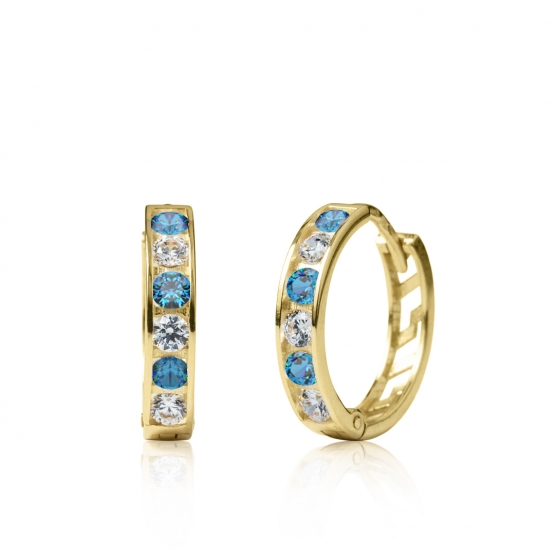 Couple, Dívčí kruhové náušnice Elaxi II, žluté zlato s modrými zirkony
