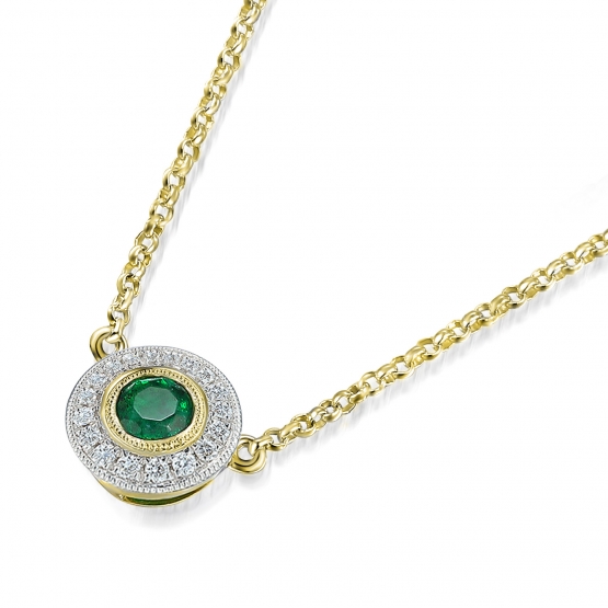 Diamantový náhrdelník Lucienne, žluté a bílé zlato s brilianty a smaragdem