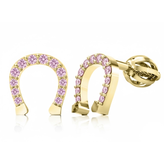 Couple, Peckové náušnice Ariana ve tvaru podkovy, žluté zlato s růžovýmí zirkony