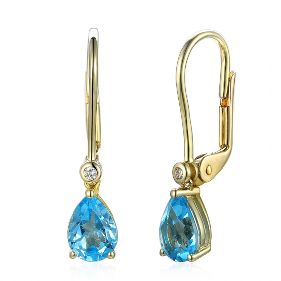 Gems, Diamantové náušnice Apolline s blue topazy, žluté zlato