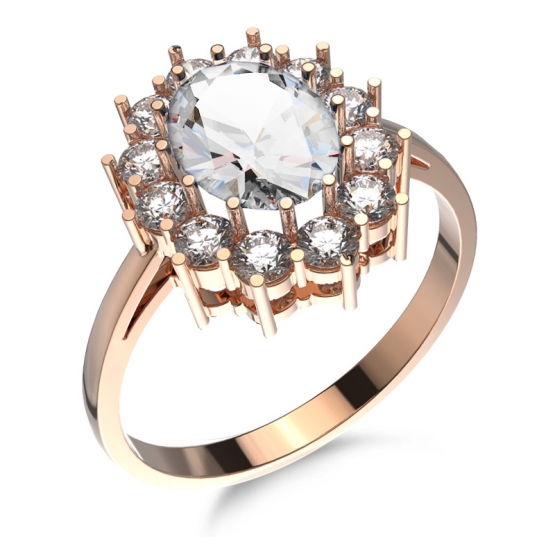 Velkolepý prsten Diana se zirkony, růžové zlato