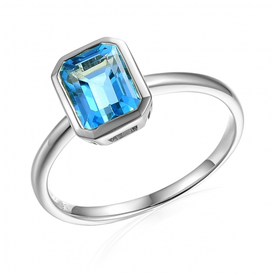 Gems, Prsten Naomi, bílé zlato a modrý topaz (blue topaz)