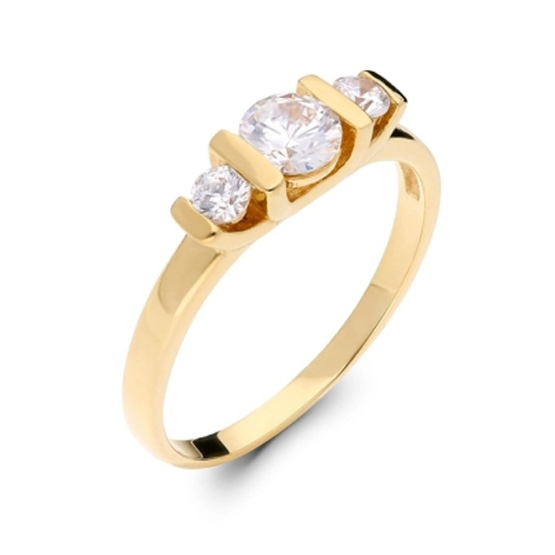 Zajímavý prsten Leas ve žlutém zlatě se zirkony