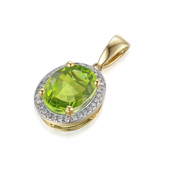 Gems, Diamantový přívěsek Gwen, kombinované zlato s brilianty a peridotem