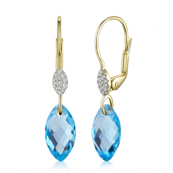 Gems, Diamantové náušnice Calypso, kombinované zlato s brilianty a modrými topazy