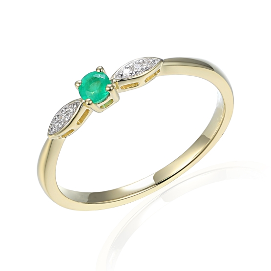 Jemný zásnubní prsten Hannie, kombinované zlato s brilianty a smaragdem