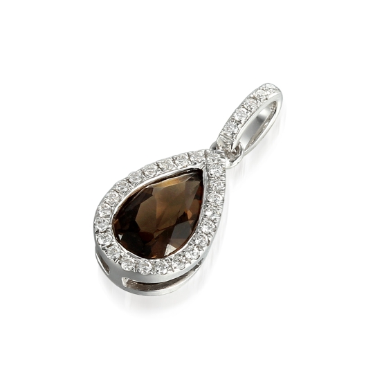 Elegantní přívesek Crystal, bílé zlato s brilianty a záhnědou (smoky quartz)