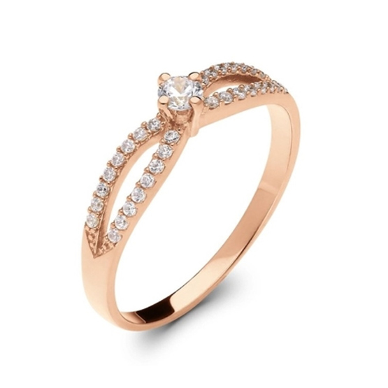 Decentní prsten Airi, růžové zlato se zirkony