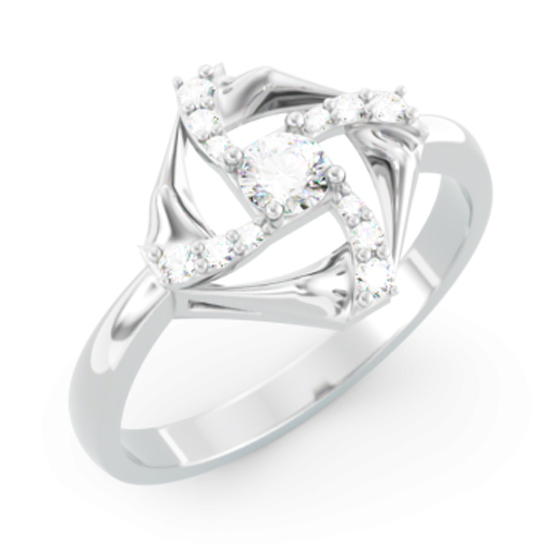 Zajímavý prsten Lyrin, bílé zlato se zirkony