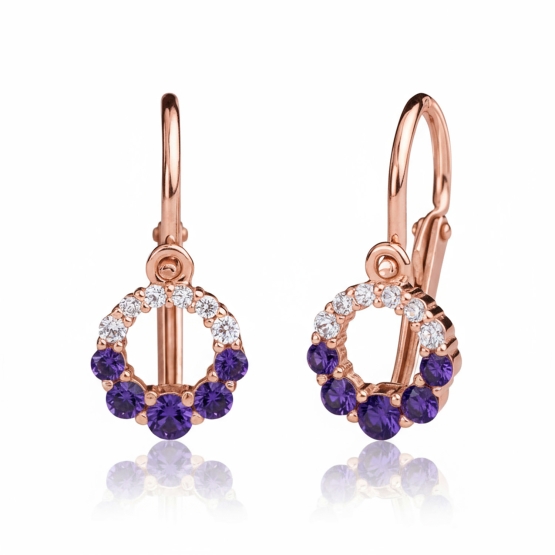 Luxur, Dětské náušnice Amalia, růžové zlato a fialové zirkony