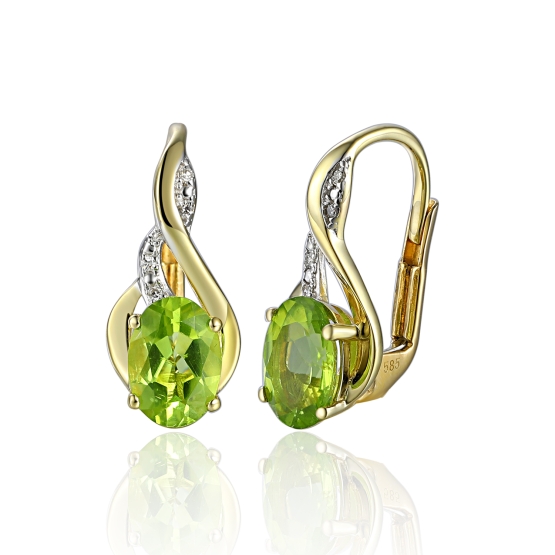 Gems, Podmanivé náušnice Allegra, kombinované zlato s brilianty a peridoty (olivíny)