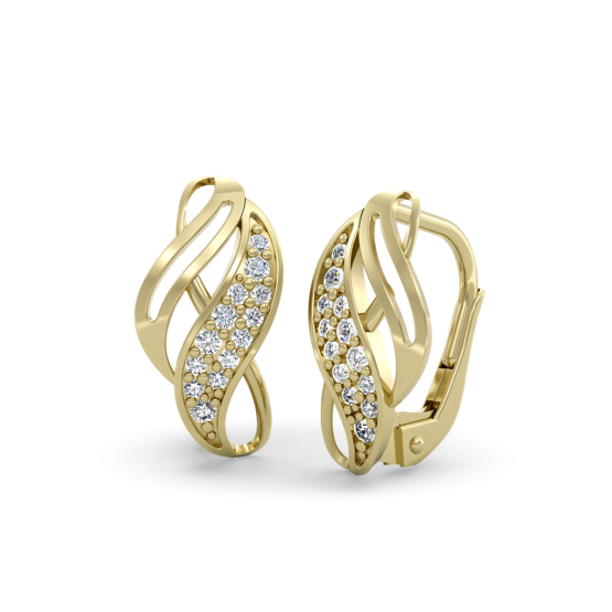 Visací náušnice Flamma, žluté zlato se zirkony