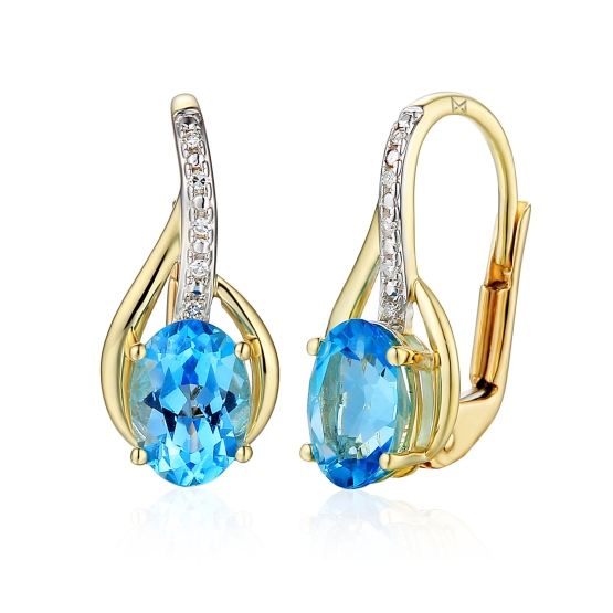 Gems, Diamantové náušnice Monroe, kombinované zlato s brilianty a modrými topazy