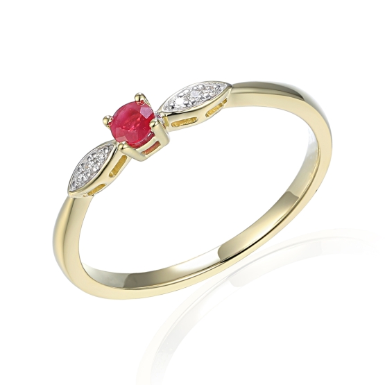 Jemný zásnubní prsten Hannie, kombinované zlato s brilianty a rubínem