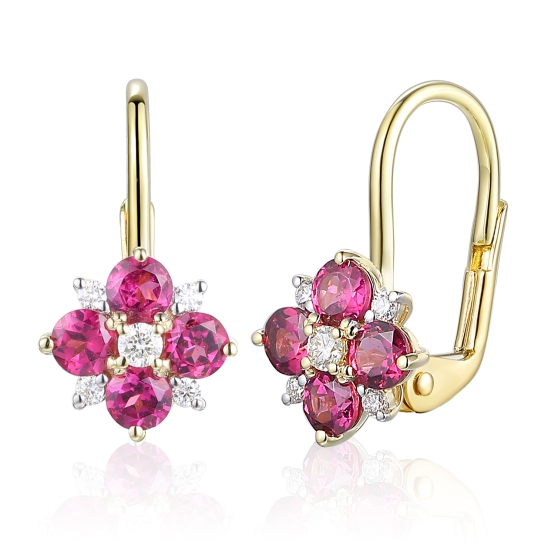 Gems, Diamantové náušnice Fiorenza, kombinované zlato s brilianty a rhodolity